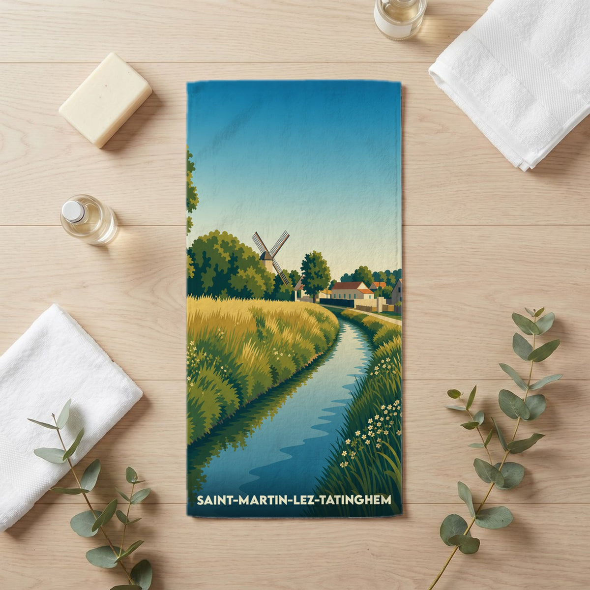 Serviette de bain 30 cm x 60 cm souvenir de Saint-Martin-lez-Tatinghem