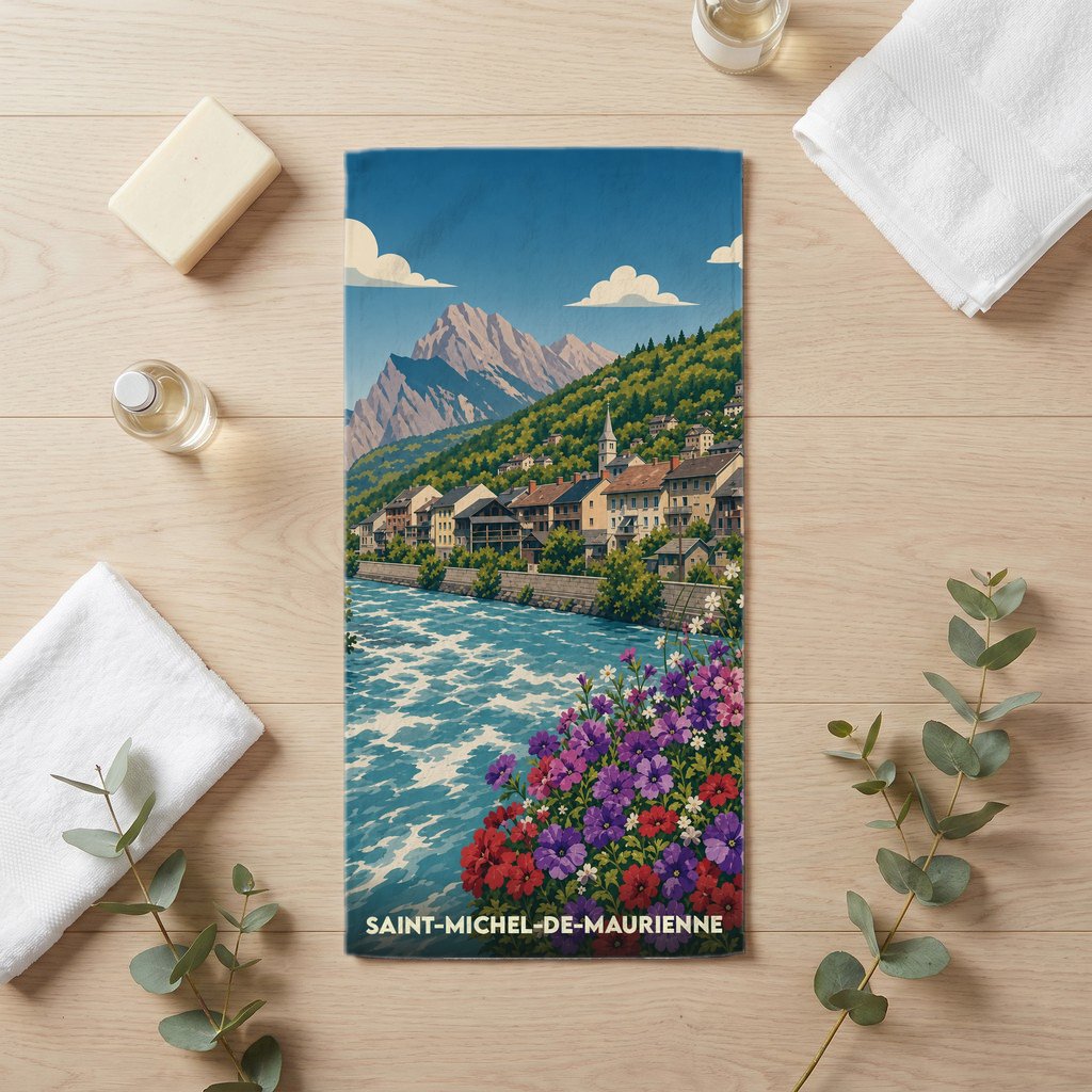 Serviette de bain 30 cm x 60 cm souvenir de Saint-Michel-de-Maurienne
