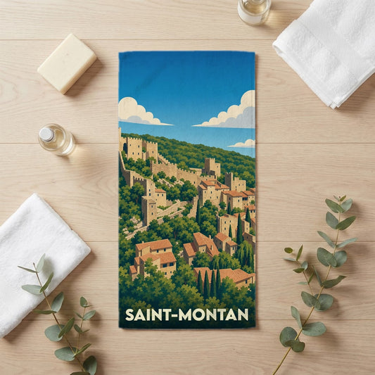 Serviette de bain 30 cm x 60 cm souvenir de Saint-Montan
