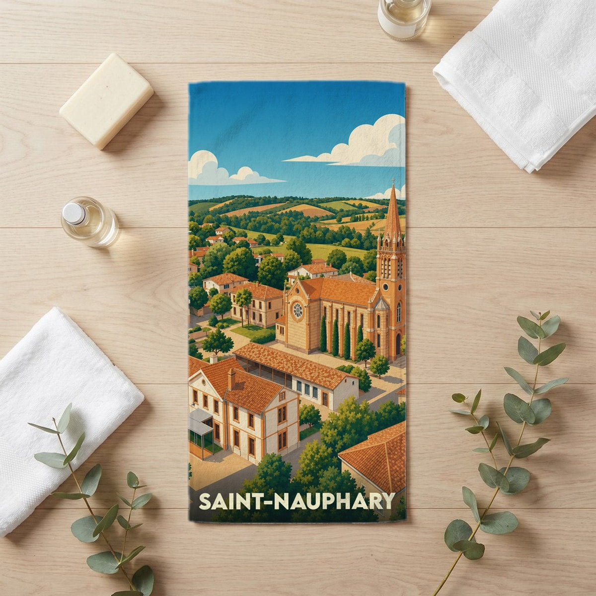 Serviette de bain 30 cm x 60 cm souvenir de Saint-Nauphary