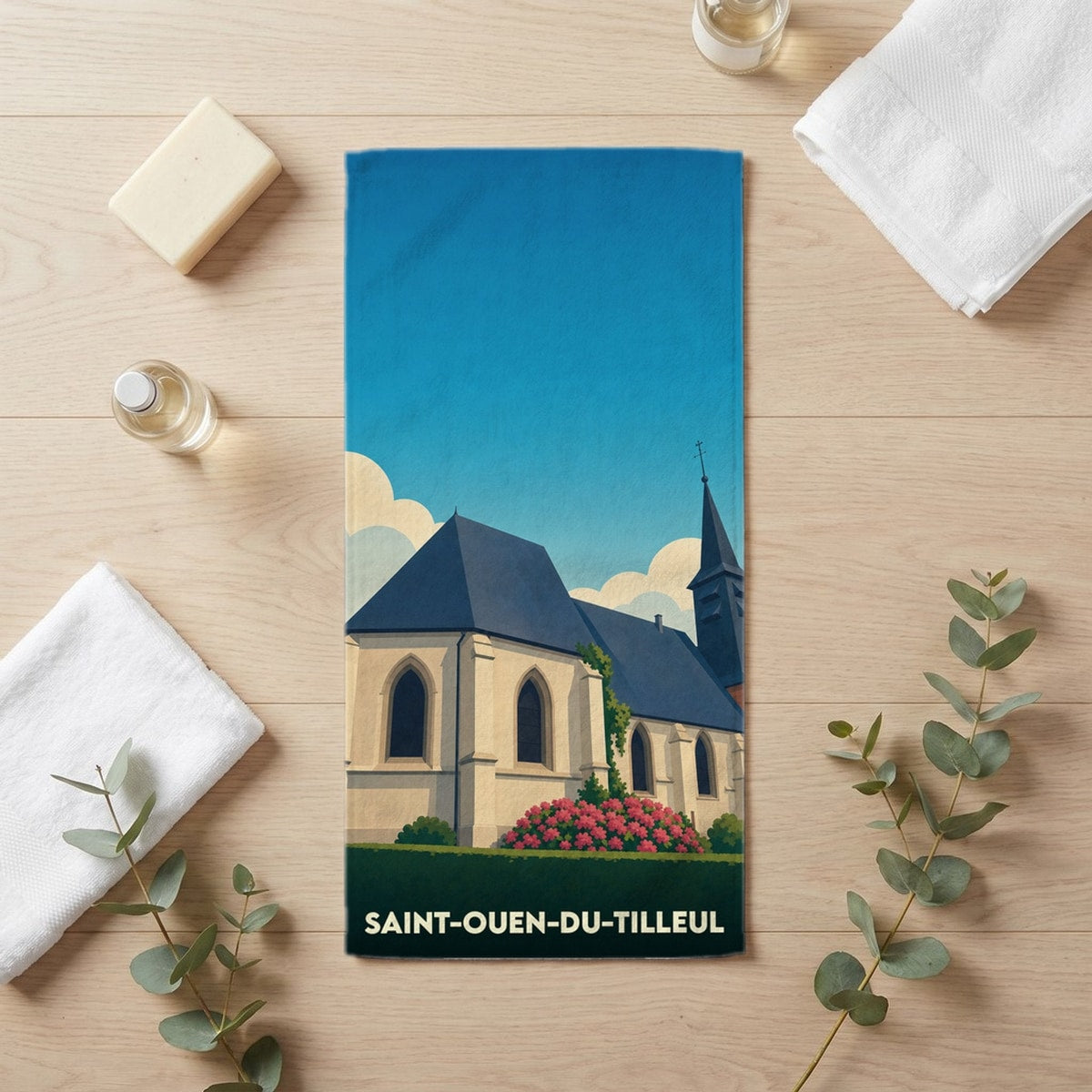 Serviette de bain 30 cm x 60 cm souvenir de Saint-Ouen-du-Tilleul