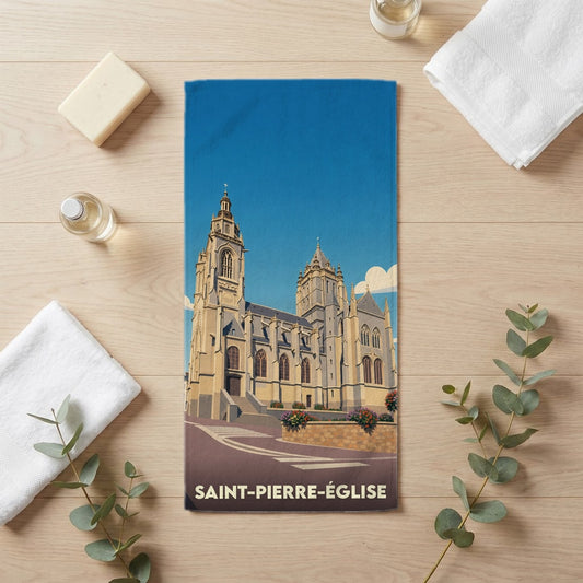 Serviette de bain 30 cm x 60 cm souvenir de Saint-Pierre-Église