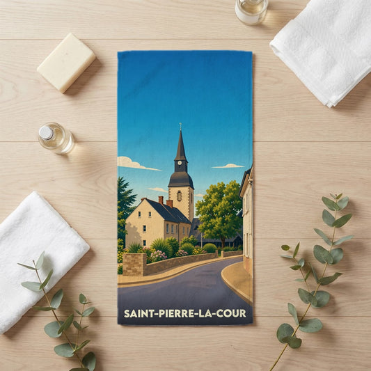 Serviette de bain 30 cm x 60 cm souvenir de Saint-Pierre-la-Cour