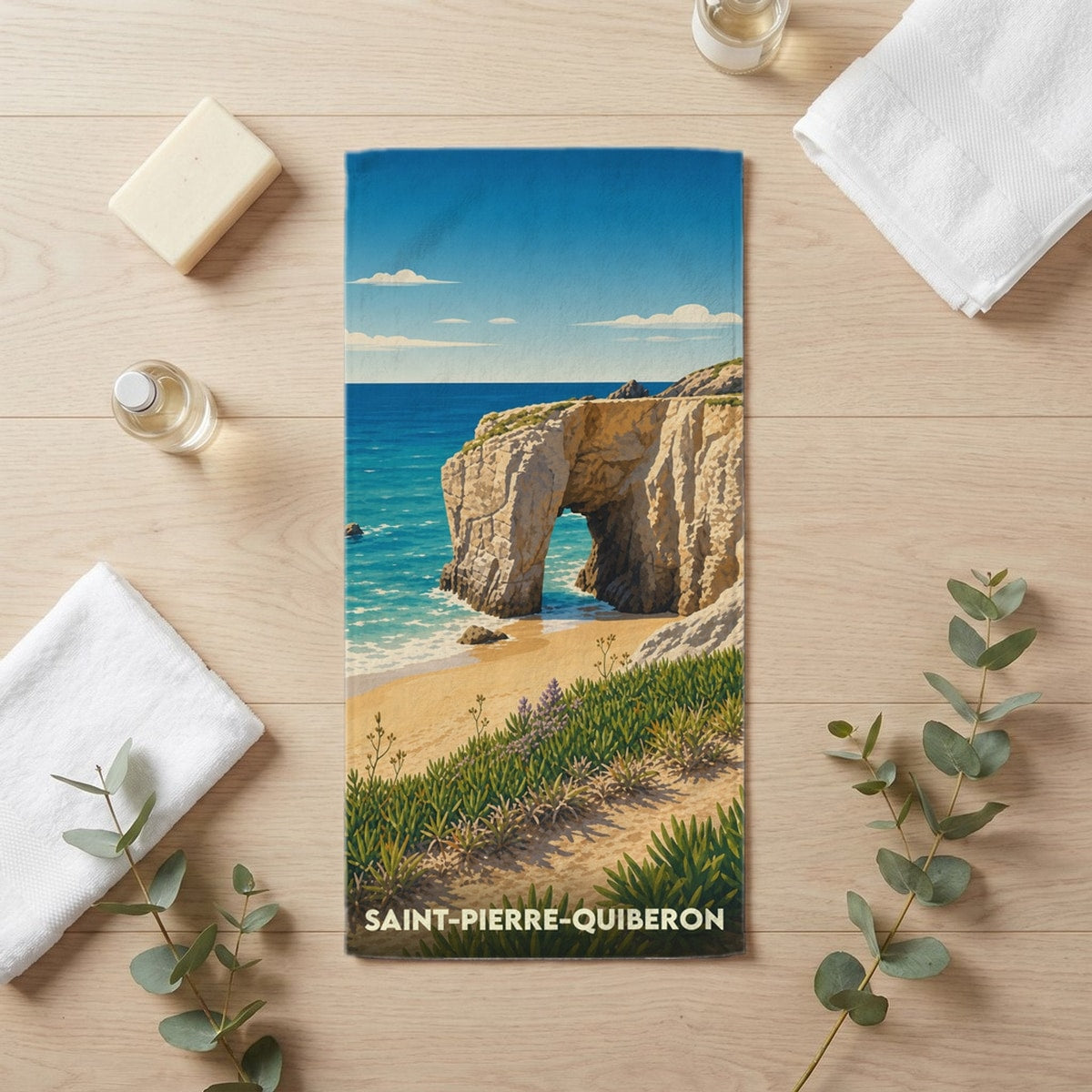 Serviette de bain 30 cm x 60 cm souvenir de Saint-Pierre-Quiberon