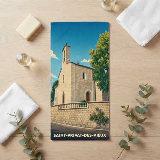 Serviette de bain 30 cm x 60 cm souvenir de Saint-Privat-des-Vieux