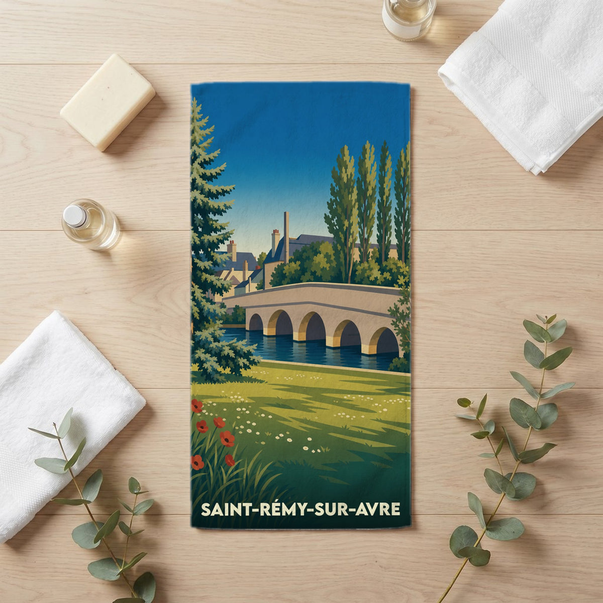 Serviette de bain 30 cm x 60 cm souvenir de Saint-Rémy-sur-Avre