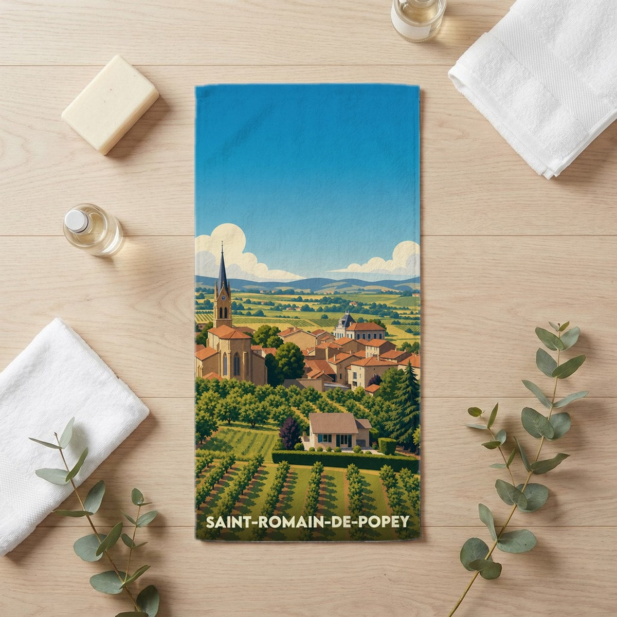 Serviette de bain 30 cm x 60 cm souvenir de Saint-Romain-de-Popey
