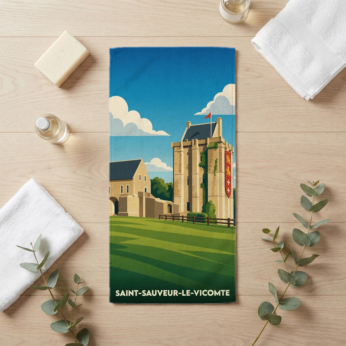 Serviette de bain 30 cm x 60 cm souvenir de Saint-Sauveur-le-Vicomte