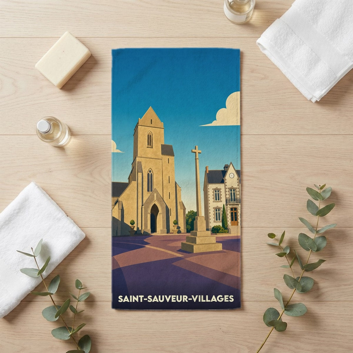 Serviette de bain 30 cm x 60 cm souvenir de Saint-Sauveur-Villages