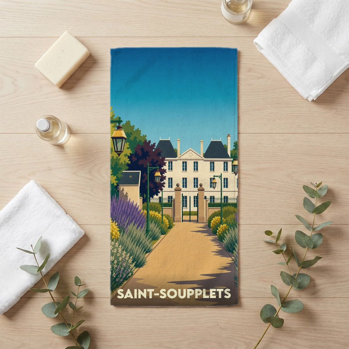 Serviette de bain 30 cm x 60 cm souvenir de Saint-Soupplets