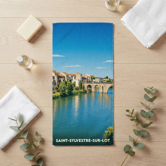 Serviette de bain 30 cm x 60 cm souvenir de Saint-Sylvestre-sur-Lot