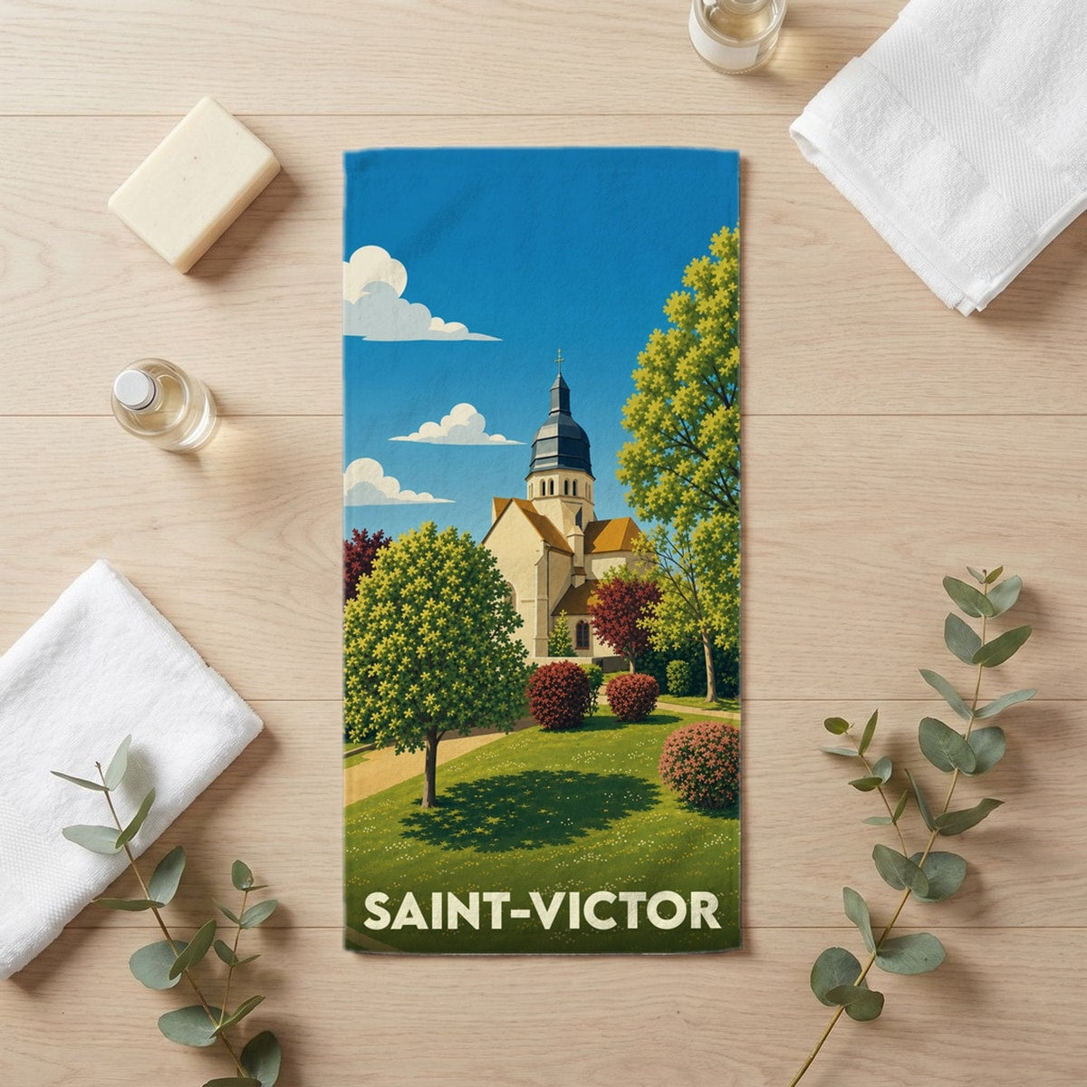 Serviette de bain 30 cm x 60 cm souvenir de Saint-Victor