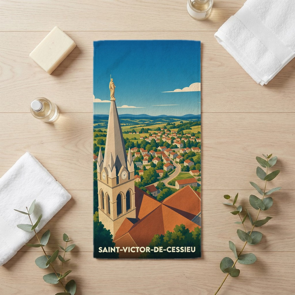 Serviette de bain 30 cm x 60 cm souvenir de Saint-Victor-de-Cessieu