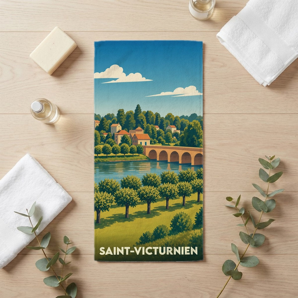 Serviette de bain 30 cm x 60 cm souvenir de Saint-Victurnien
