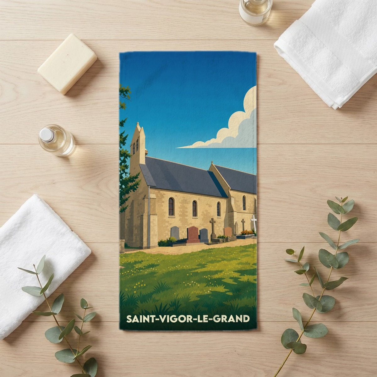 Serviette de bain 30 cm x 60 cm souvenir de Saint-Vigor-le-Grand