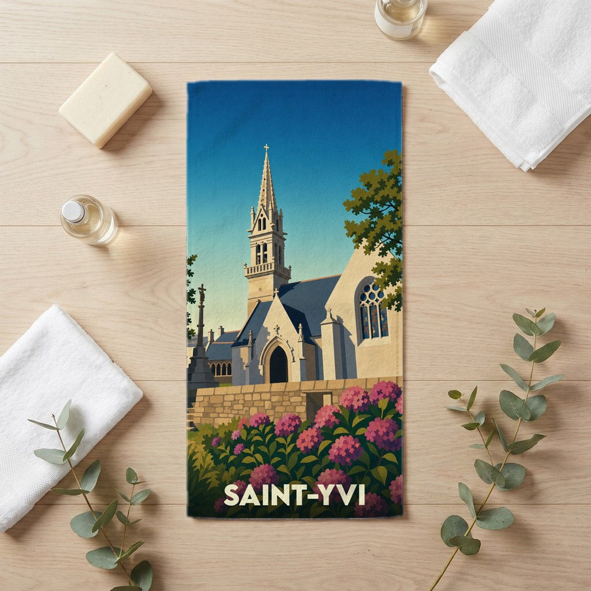 Serviette de bain 30 cm x 60 cm souvenir de Saint-Yvi