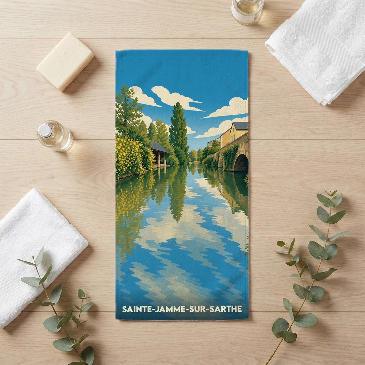 Serviette de bain 30 cm x 60 cm souvenir de Sainte-Jamme-sur-Sarthe