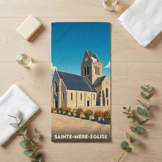 Serviette de bain 30 cm x 60 cm souvenir de Sainte-Mère-Église