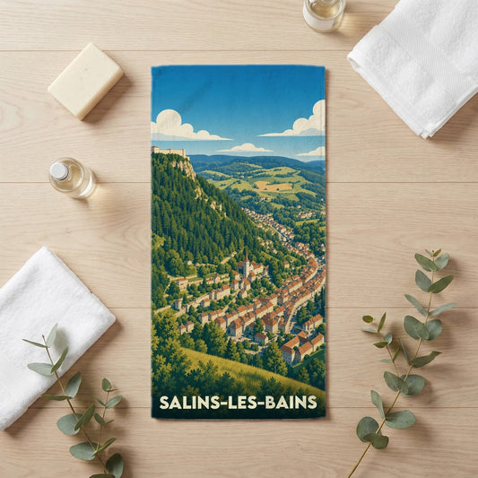 Serviette de bain 30 cm x 60 cm souvenir de Salins-les-Bains