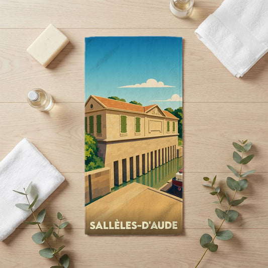 Serviette de bain 30 cm x 60 cm souvenir de Sallèles-d'Aude