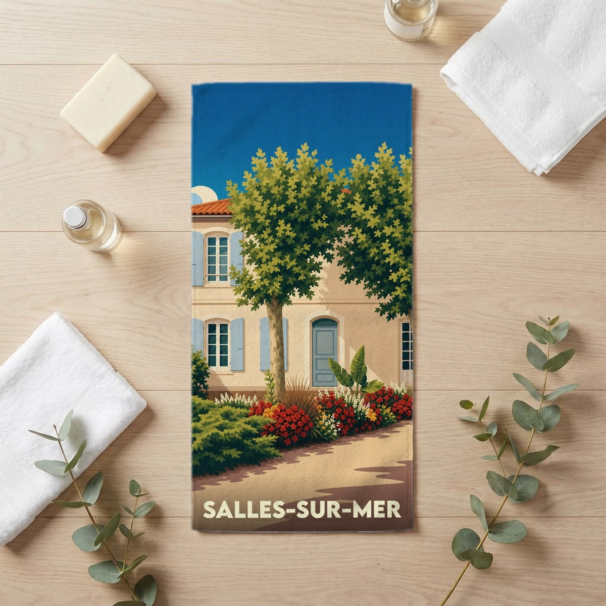 Serviette de bain 30 cm x 60 cm souvenir de Salles-sur-Mer