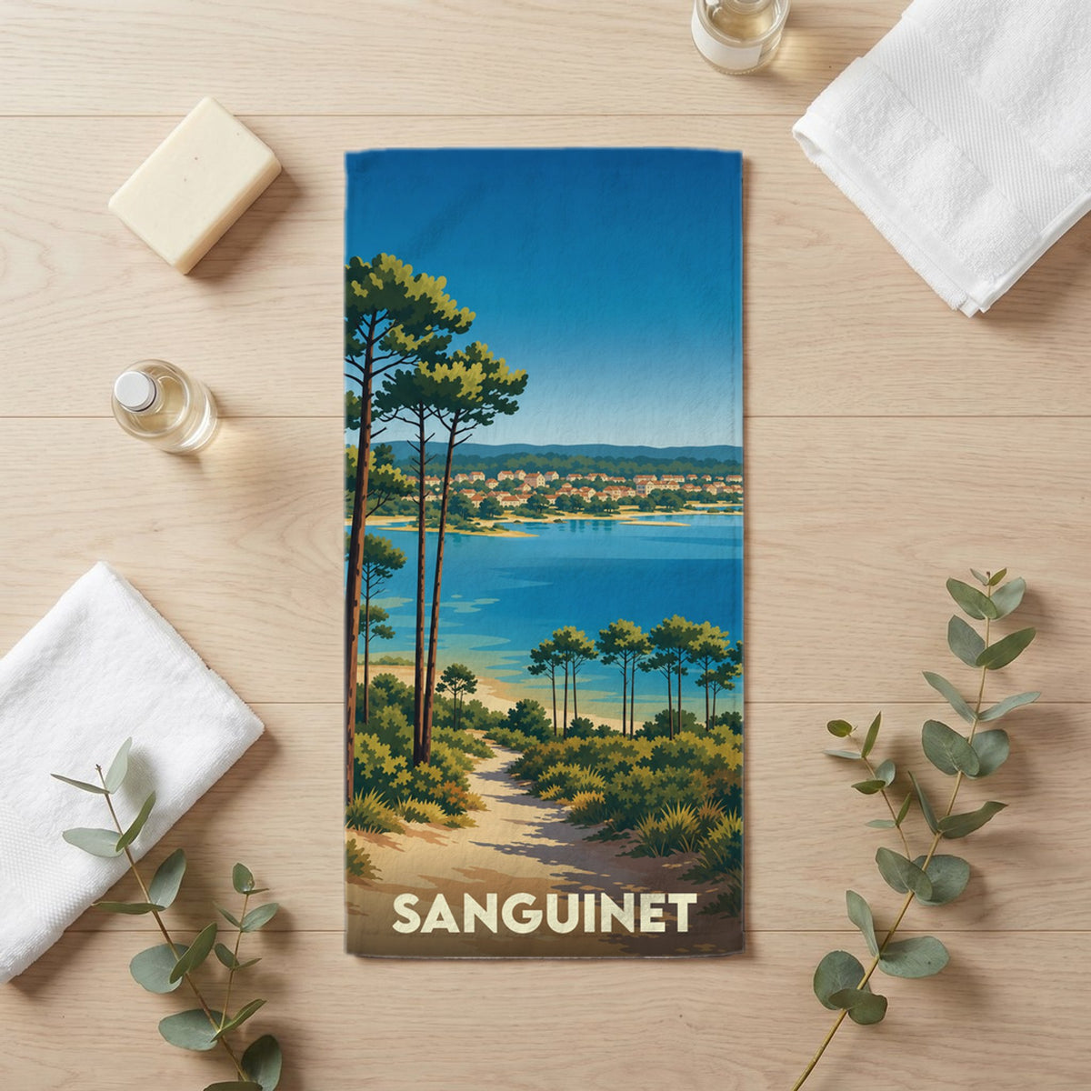 Serviette de bain 30 cm x 60 cm souvenir de Sanguinet
