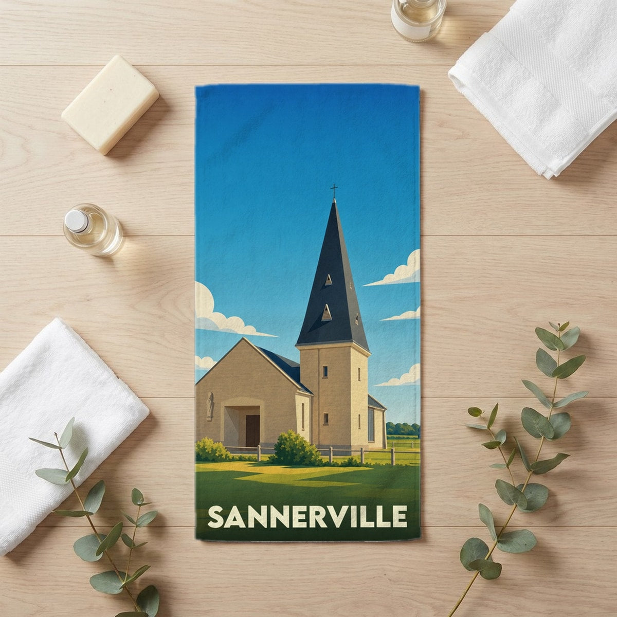 Serviette de bain 30 cm x 60 cm souvenir de Sannerville