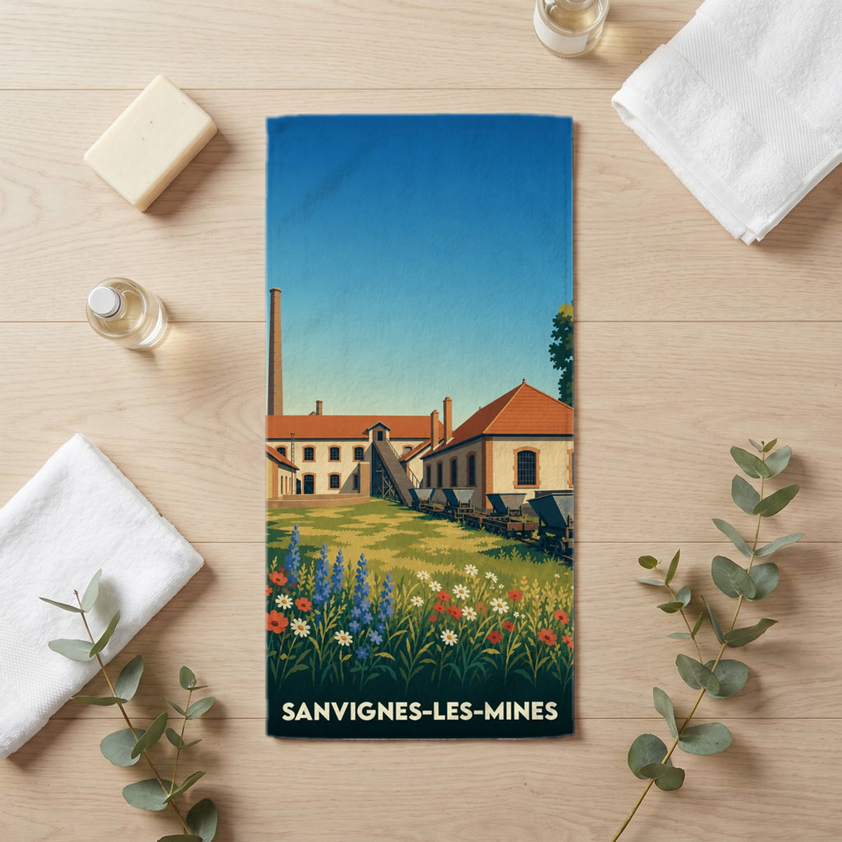 Serviette de bain 30 cm x 60 cm souvenir de Sanvignes-les-Mines