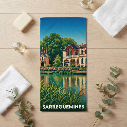 Serviette de bain 30 cm x 60 cm souvenir de Sarreguemines