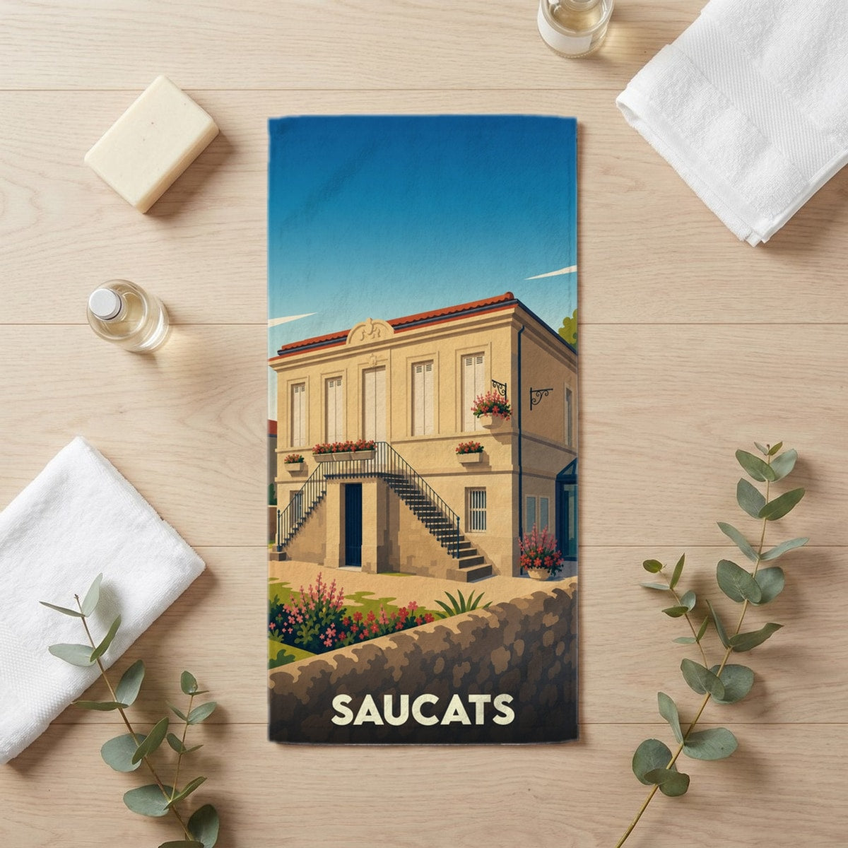 Serviette de bain 30 cm x 60 cm souvenir de Saucats