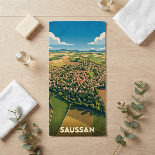 Serviette de bain 30 cm x 60 cm souvenir de Saussan