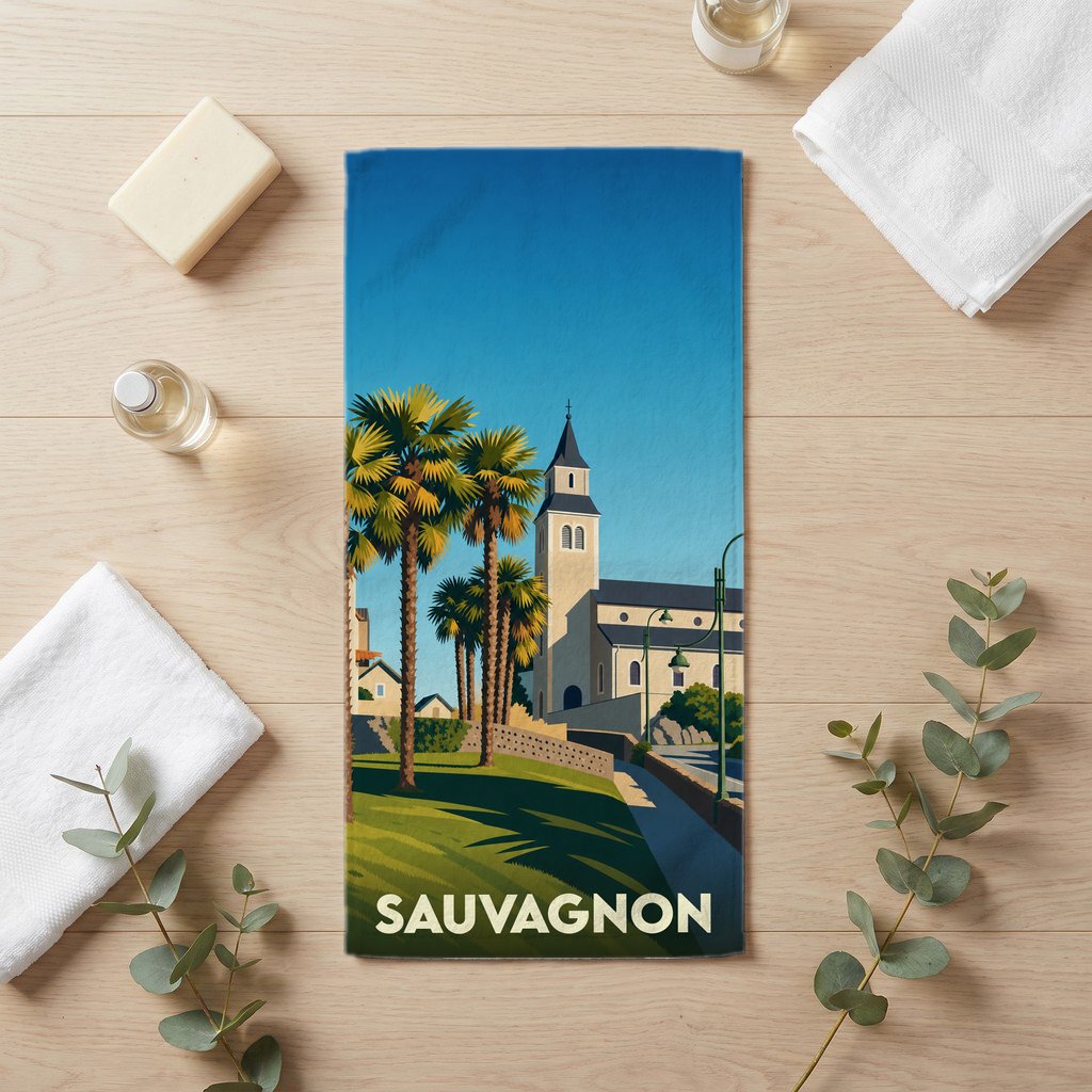 Serviette de bain 30 cm x 60 cm souvenir de Sauvagnon