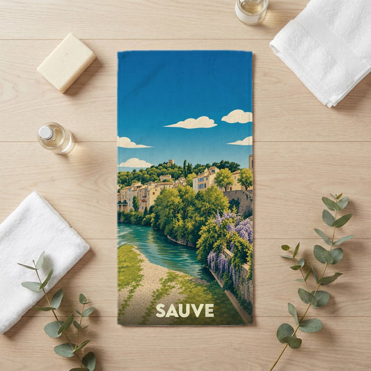 Serviette de bain 30 cm x 60 cm souvenir de Sauve
