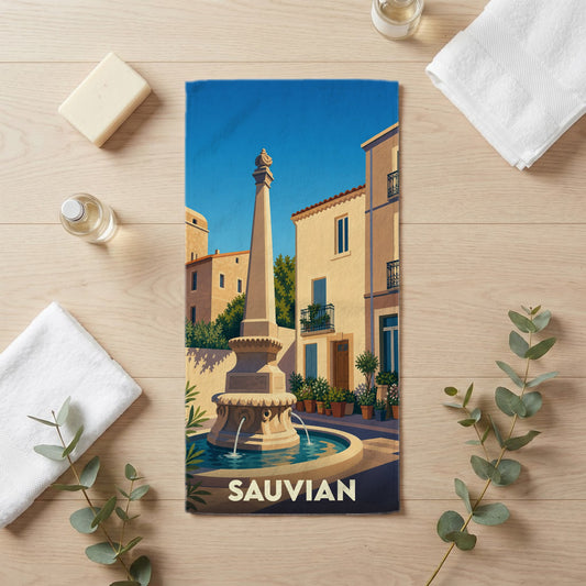 Serviette de bain 30 cm x 60 cm souvenir de Sauvian