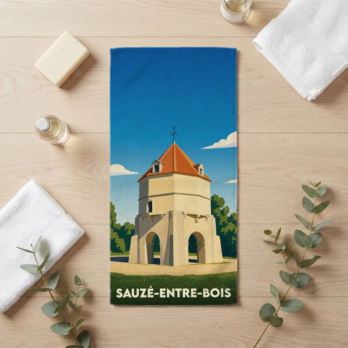 Serviette de bain 30 cm x 60 cm souvenir de Sauzé-entre-Bois