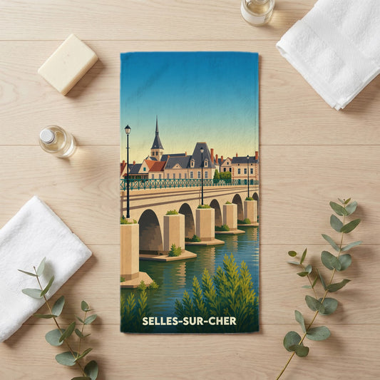 Serviette de bain 30 cm x 60 cm souvenir de Selles-sur-Cher