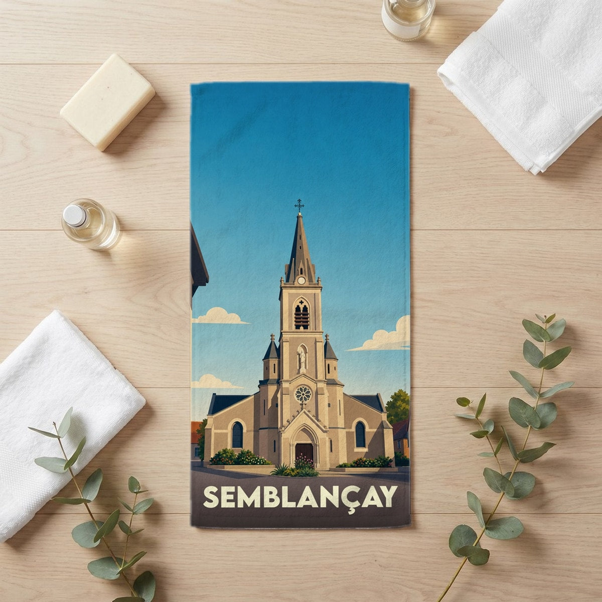 Serviette de bain 30 cm x 60 cm souvenir de Semblançay