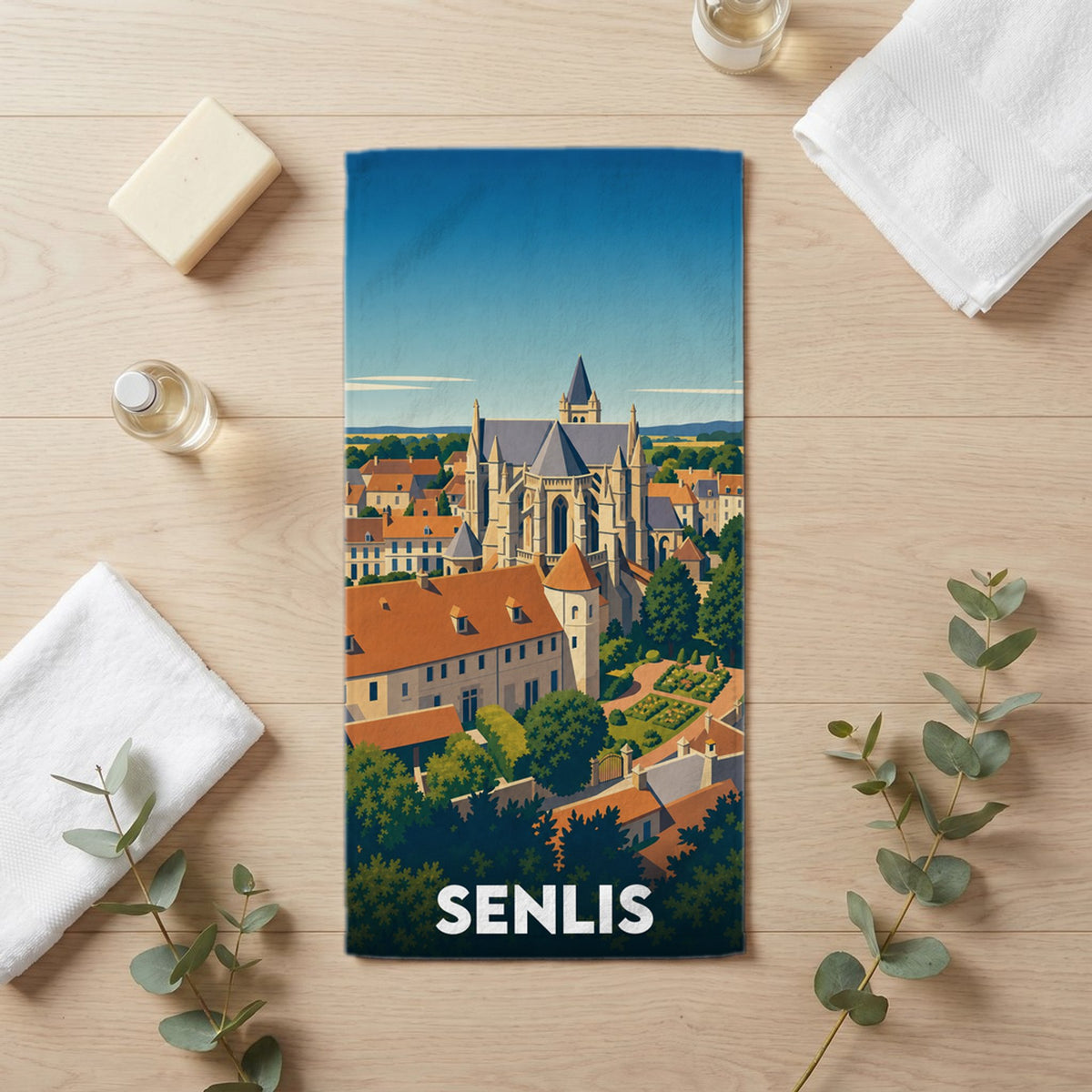 Serviette de bain 30 cm x 60 cm souvenir de Senlis