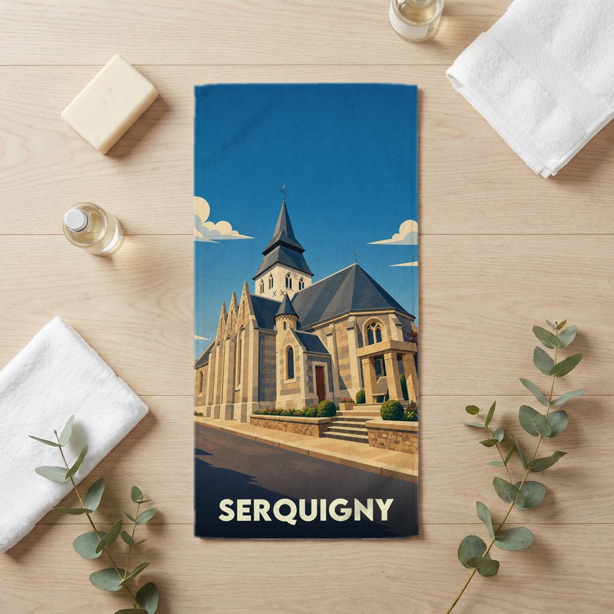 Serviette de bain 30 cm x 60 cm souvenir de Serquigny