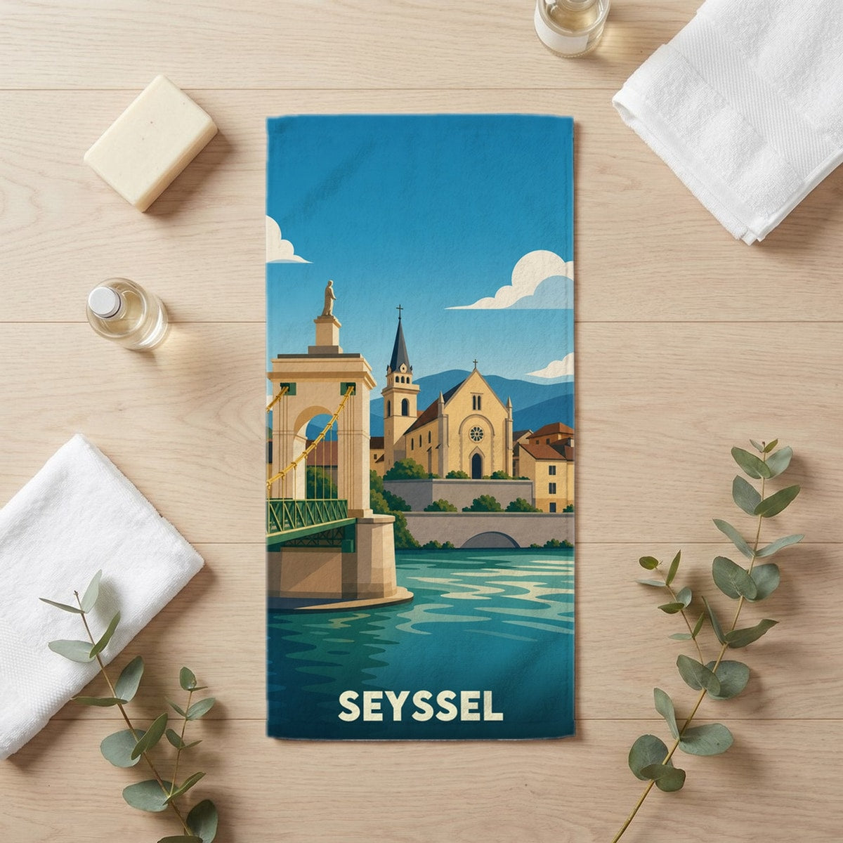 Serviette de bain 30 cm x 60 cm souvenir de Seyssel