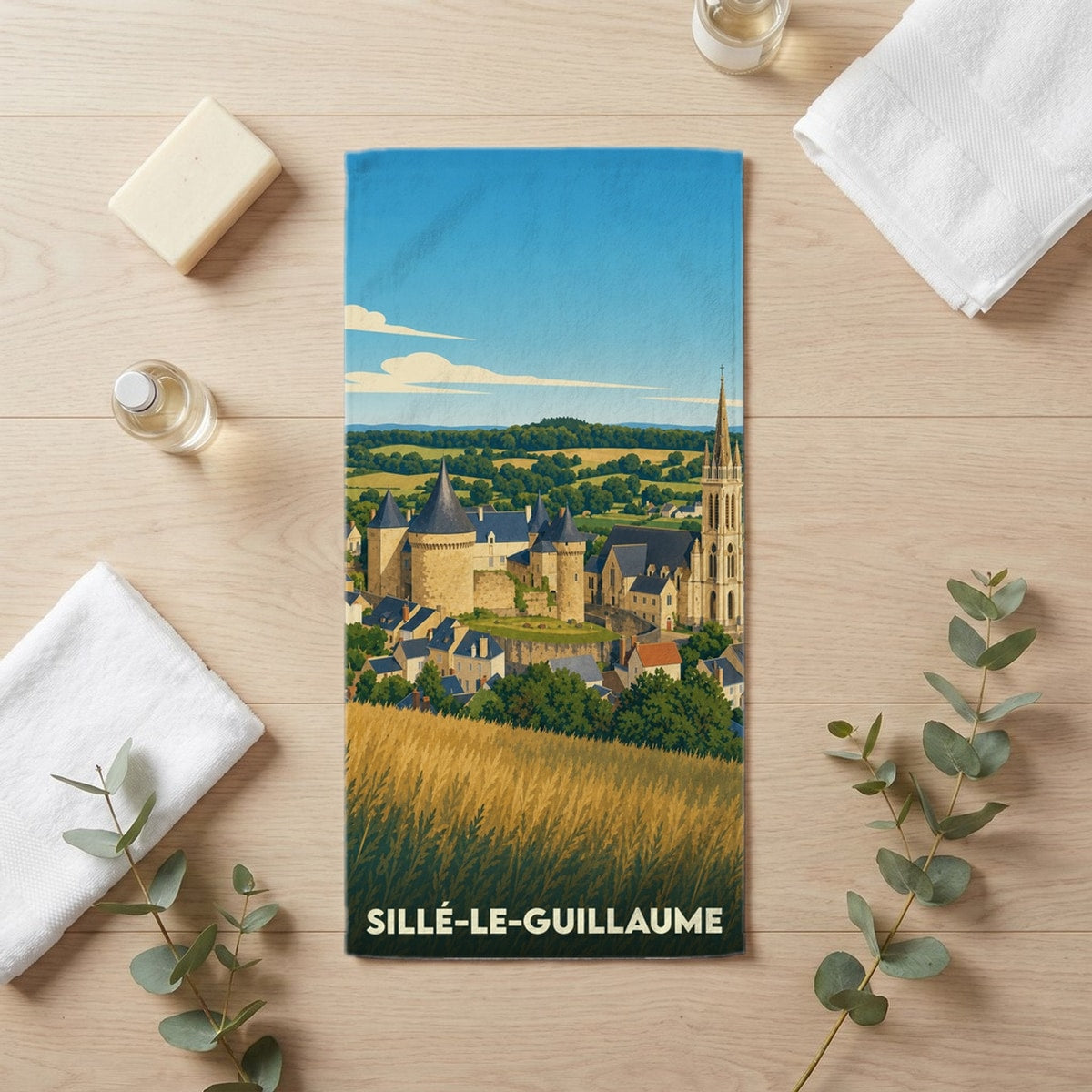 Serviette de bain 30 cm x 60 cm souvenir de Sillé-le-Guillaume