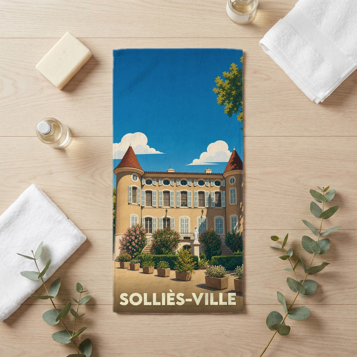Serviette de bain 30 cm x 60 cm souvenir de Solliès-Ville
