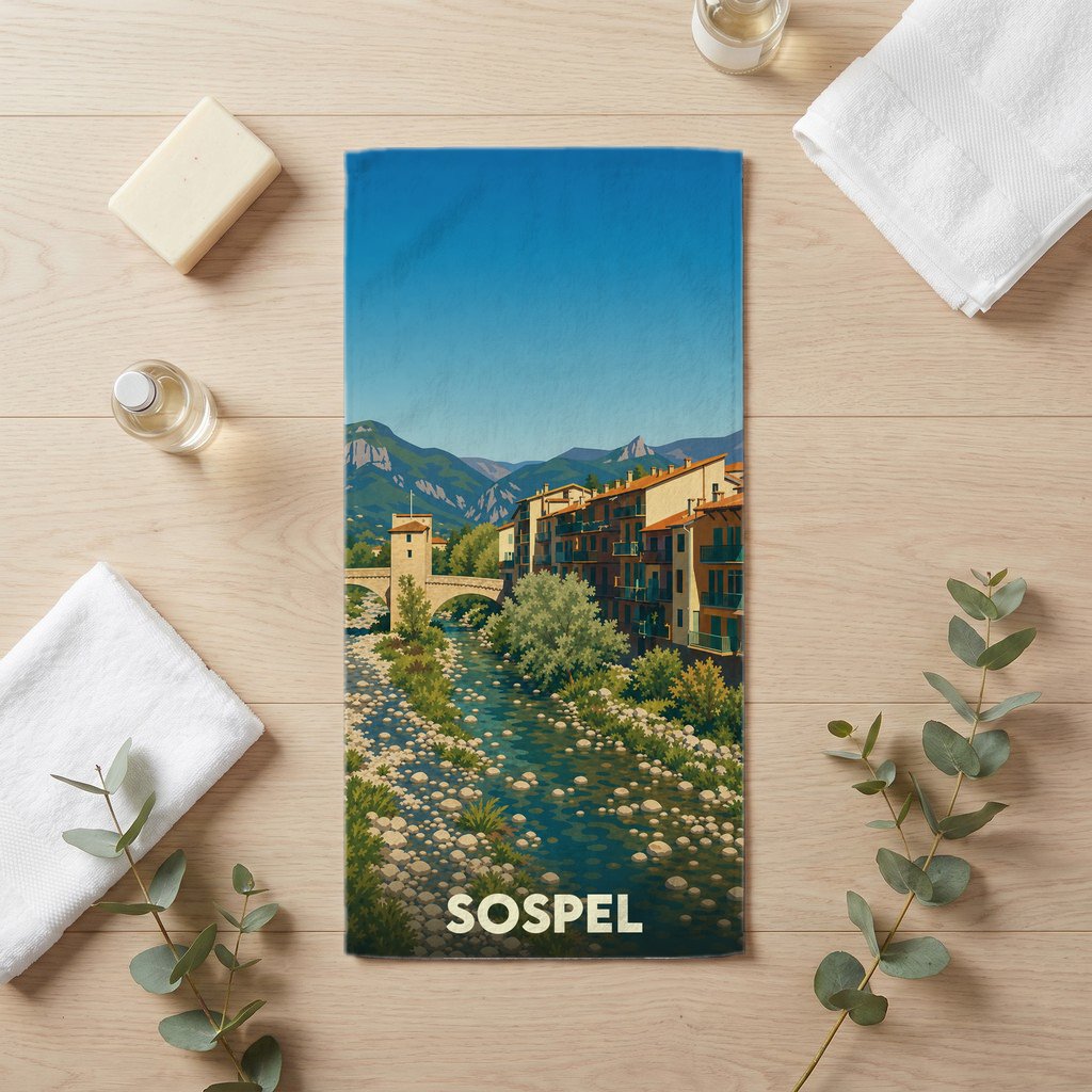 Serviette de bain 30 cm x 60 cm souvenir de Sospel