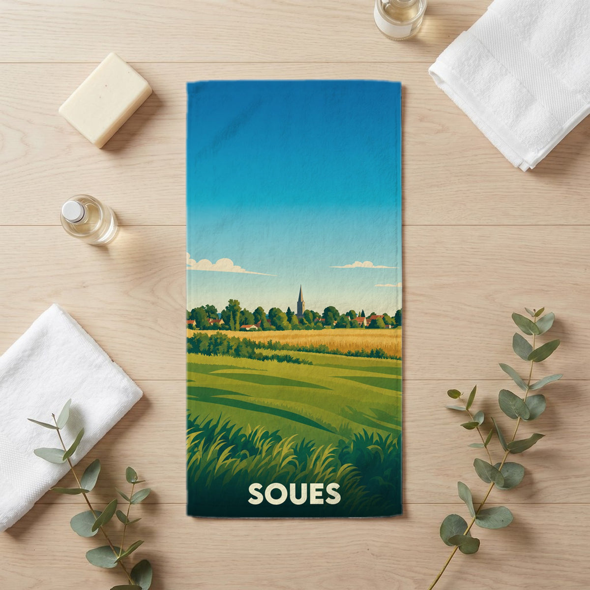 Serviette de bain 30 cm x 60 cm souvenir de Soues