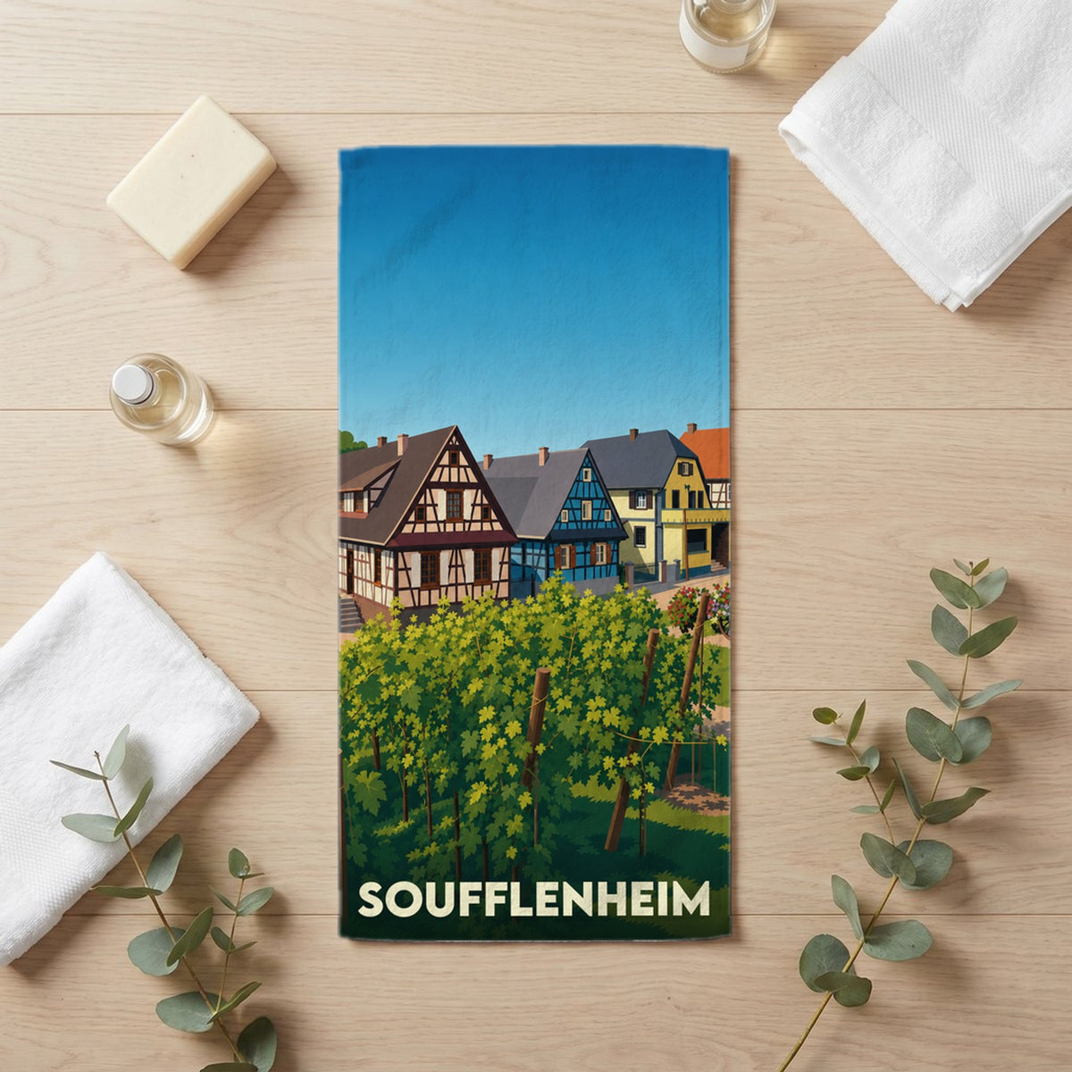 Serviette de bain 30 cm x 60 cm souvenir de Soufflenheim