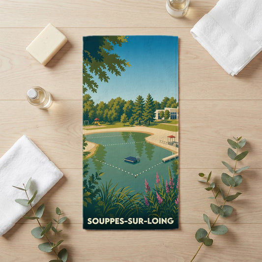 Serviette de bain 30 cm x 60 cm souvenir de Souppes-sur-Loing