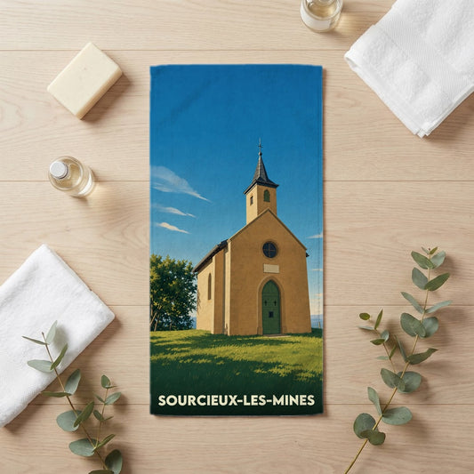 Serviette de bain 30 cm x 60 cm souvenir de Sourcieux-les-Mines