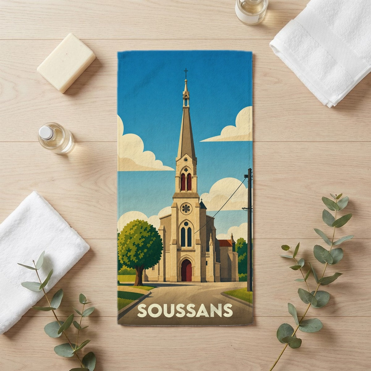Serviette de bain 30 cm x 60 cm souvenir de Soussans