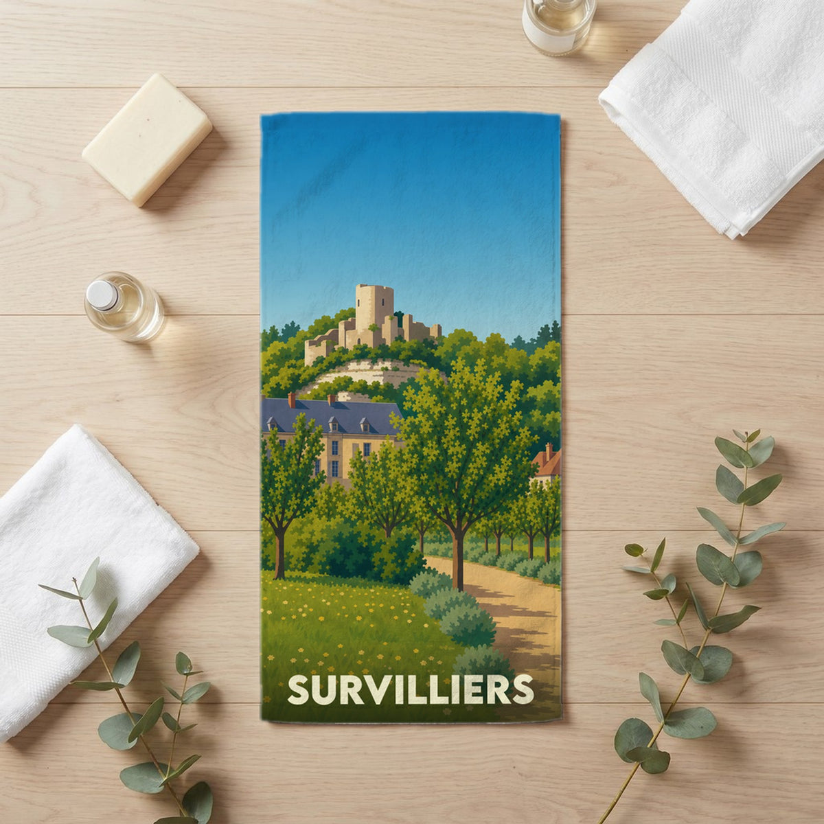 Serviette de bain 30 cm x 60 cm souvenir de Survilliers