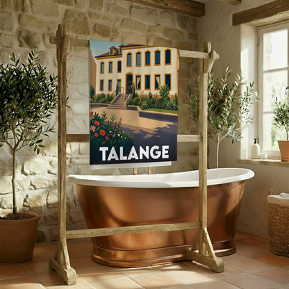 Serviette de bain souvenir de la ville de Talange avec une illustration stylisée.